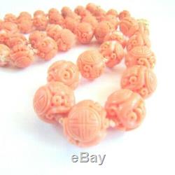 ANTIQUE RARE CHINESE CARVED CORAL COURT BEADS BEADED NECKLACE 59g ESTATE