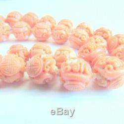 ANTIQUE RARE CHINESE CARVED CORAL COURT BEADS BEADED NECKLACE 59g ESTATE