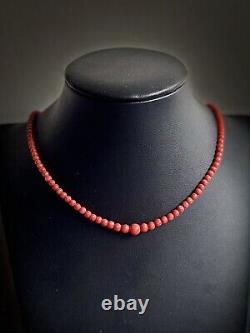 ANTIQUE RARE VICTORIAN SALMON RED CORAL BEAD NECKLACE CCA 1880 16.5 9g