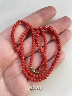 ANTIQUE RARE VICTORIAN SALMON RED CORAL BEAD NECKLACE CCA 1880 16.5 9g