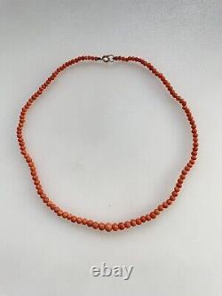 ANTIQUE RARE VICTORIAN SALMON RED CORAL BEAD NECKLACE CCA 1880 16 9g