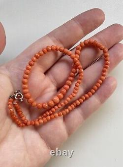 ANTIQUE RARE VICTORIAN SALMON RED CORAL BEAD NECKLACE CCA 1880 16 9g