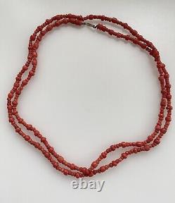 ANTIQUE RARE VICTORIAN SALMON RED CORAL BEAD NECKLACE CCA 1880 39.4 35g