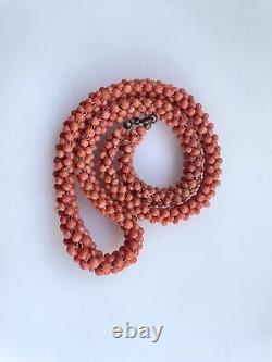 ANTIQUE RARE VICTORIAN SALMON RED CORAL CLUSTER NECKLACE CCA 1880 15.75 25g