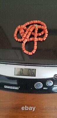 ANTIQUE REAL SALMON CORAL 5mm-10mm Beads 9K GOLD CLASP FINE KNOTTED 23g NECKLACE