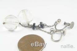 ANTIQUE ROCK CRYSTAL BEAD NECKLACE & SILVER EARRINGS c1900s