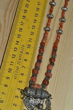ANTIQUE Salmon RED undyed coral necklace China Tibet silver BUDDHIST Meditation