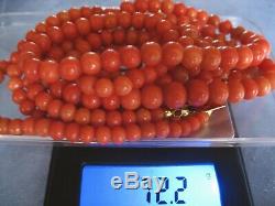 ANTIQUE THREE STRANDS LARGE RED NATURAL MEDITERRANEAN CORAL BEAD NECKLACE 72,2g