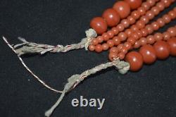 ANTIQUE Ukrainian Necklace! Folk Costume red glass trade bead Prosser coral old