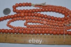 ANTIQUE Ukrainian Necklace! Folk Costume red glass trade bead Prosser coral old