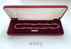 ANTIQUE VICTORIAN 14 CT GOLD CHUNKY RED ORANGE SALMON CORAL NECKLACE 15.75 25g