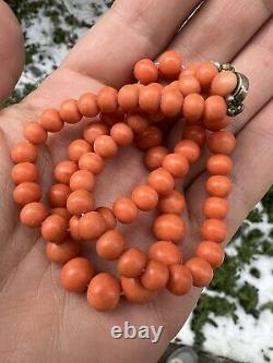 ANTIQUE VICTORIAN 18 NATURAL SALMON CORAL NECKLACE GOLD FILLED CLASP 34.5g