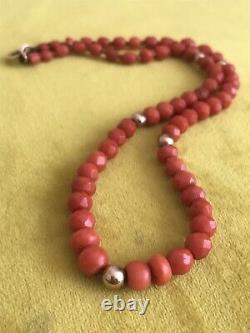 ANTIQUE VICTORIAN Faceted Blood Red Coral Beads Necklace