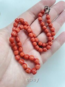 ANTIQUE VICTORIAN SALMON RED ORANGE CHUNKY CORAL BEAD NECKLACE 16.5 22g