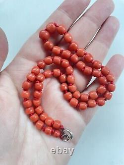 ANTIQUE VICTORIAN SALMON RED ORANGE CHUNKY CORAL BEAD NECKLACE 16.5 22g