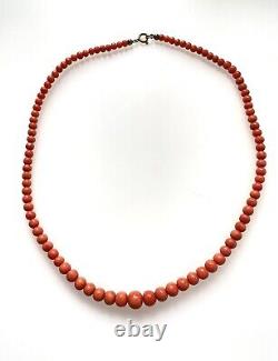 ANTIQUE VICTORIAN SALMON RED ORANGE CHUNKY CORAL BEAD NECKLACE 23g 18.1