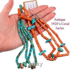 ANTIQUE Zuni Coral Necklace Natural Turquoise Jaclas Beads OLD PAWN CG WALLACE