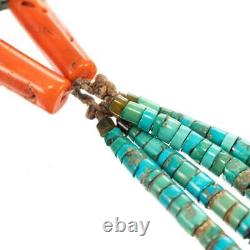 ANTIQUE Zuni Coral Necklace Natural Turquoise Jaclas Beads OLD PAWN CG WALLACE