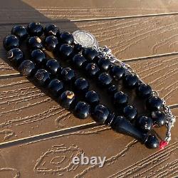 ARABIC 33 Prayer beads Yusr ROUND yemen beads natural Black Coral
