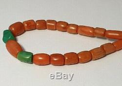 A BEAUTIFUL NECKLACE OF ANTIQUE INDO-TIBETAN NATURAL CORAL BEADS (32 Gram)