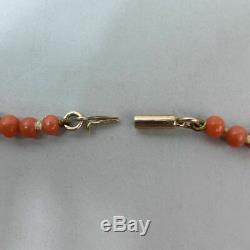 A Victorian Antique Pink Coral Bead Necklace 9 Ct Gold Clasp C. 1880 23.7 G