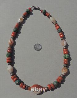 A necklace with ancient agate old undyed coral venetian and hill tribe beads #21