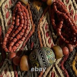 African Berber Enamel Ball Coral Bead Amber Ball Red Necklace Nomad Folk Jewelry