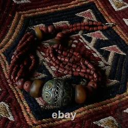 African Berber Enamel Ball Coral Bead Amber Ball Red Necklace Nomad Folk Jewelry