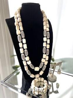 African Nigerian Wedding Jewellery Handmade White Coral Beads Set
