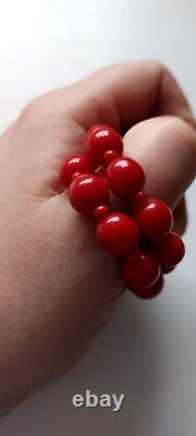 Amazing vintage beads made of red coral, rare small necklace