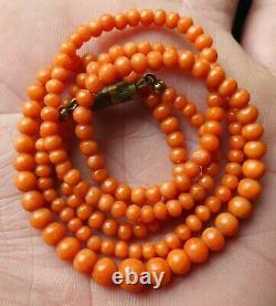 Ancien Collier Perle Corail Bijou Napoléon Antique Orange Coral Bead Necklace