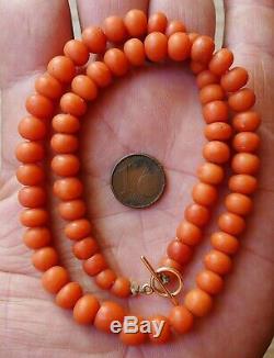 Ancien Collier Perle Corail Fermoir Or Antique Coral Bead Necklace Gold Clasp
