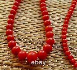 Ancien Collier Perle Corail Rouge Bijou Antique Red Coral Bead Necklace Jewelry