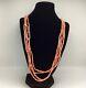 Angel Skin Coral Necklace Four Strand Peachy Pink Tube Bead 925 Silver Clasp