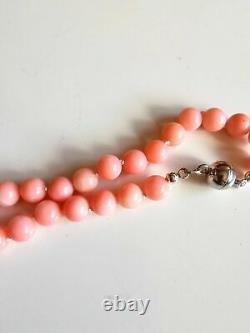 Angel Skin Coral Pink Vintage Natural Salmon Beads Necklace Silver 925 Clasp