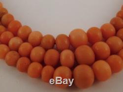 Angel Skin Natural Coral Triple Strand Necklace 10k Gold Graduated Bead Box