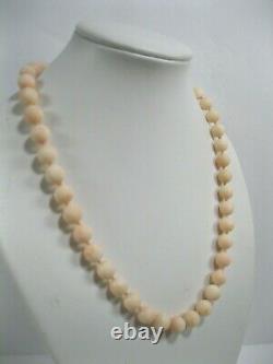 Angel Skin Pink Coral 9mm round bead Necklace 14kt Gold Clasp 18 long