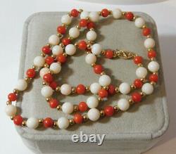 Angel Skin and Salmon Coral Bead strand 14k Gold 23 inch Necklace 3j 61