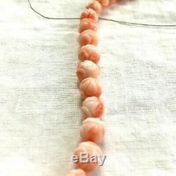 Angel skin Coral Bead Strand Rose Beads Hand Carved Roses Necklace