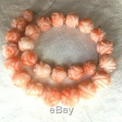 Angel skin Coral Bead Strand Rose Beads Hand Carved Roses Necklace