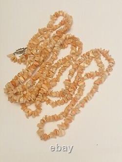 Angel skin Coral Necklace Genuine Natural VtG Beaded Art Deco Flapper Long 41g