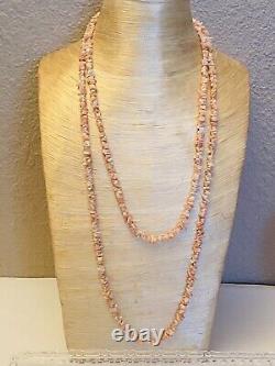 Angel skin Coral Necklace Genuine Natural VtG Beaded Art Deco Flapper Long 41g