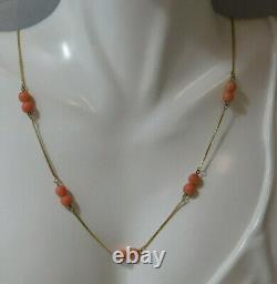 Angle Skin Coral Bead 18k Yellow gold Chain 23 Necklace 9d 96