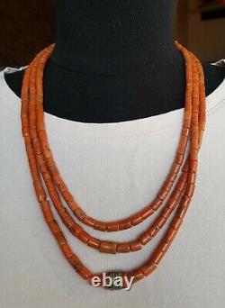 Antique 100 % Natural UNDYED russet sea depth Red CORAL beads necklace 77gr