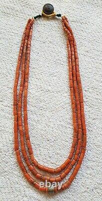 Antique 100 % Natural UNDYED russet sea depth Red CORAL beads necklace 77gr