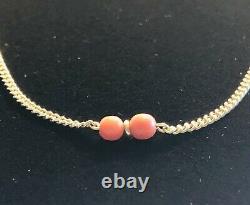 Antique 10K Yellow Gold Chain With Coral Beads Necklace 16