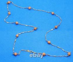 Antique 14K Yellow Gold Chain with Pink Coral Beads Necklace