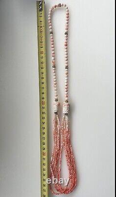 Antique 14 Ct Gold White Pink Orange Chinoiserie Angel Skin Momo Coral Necklace