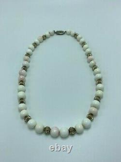 Antique 17 Queen Pink Conch Bead Sterling Silver Bead Necklace 40.95Gr