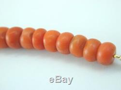 Antique 18 NATURAL Coral Bead Necklace 56.14g 12-8mms Cert inc. Not treated